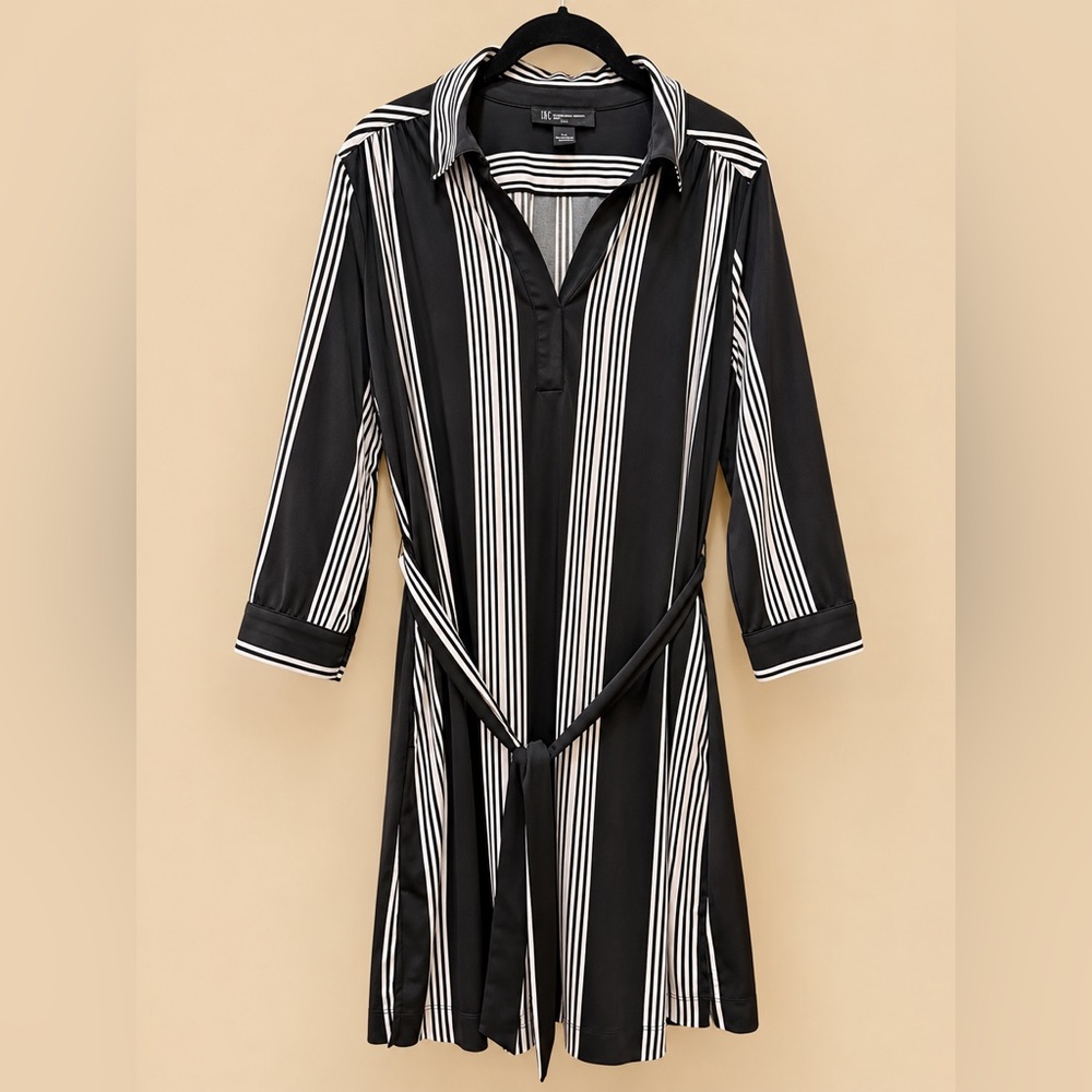 INC International Concepts Black and White Vertical Stripe Midi Dress